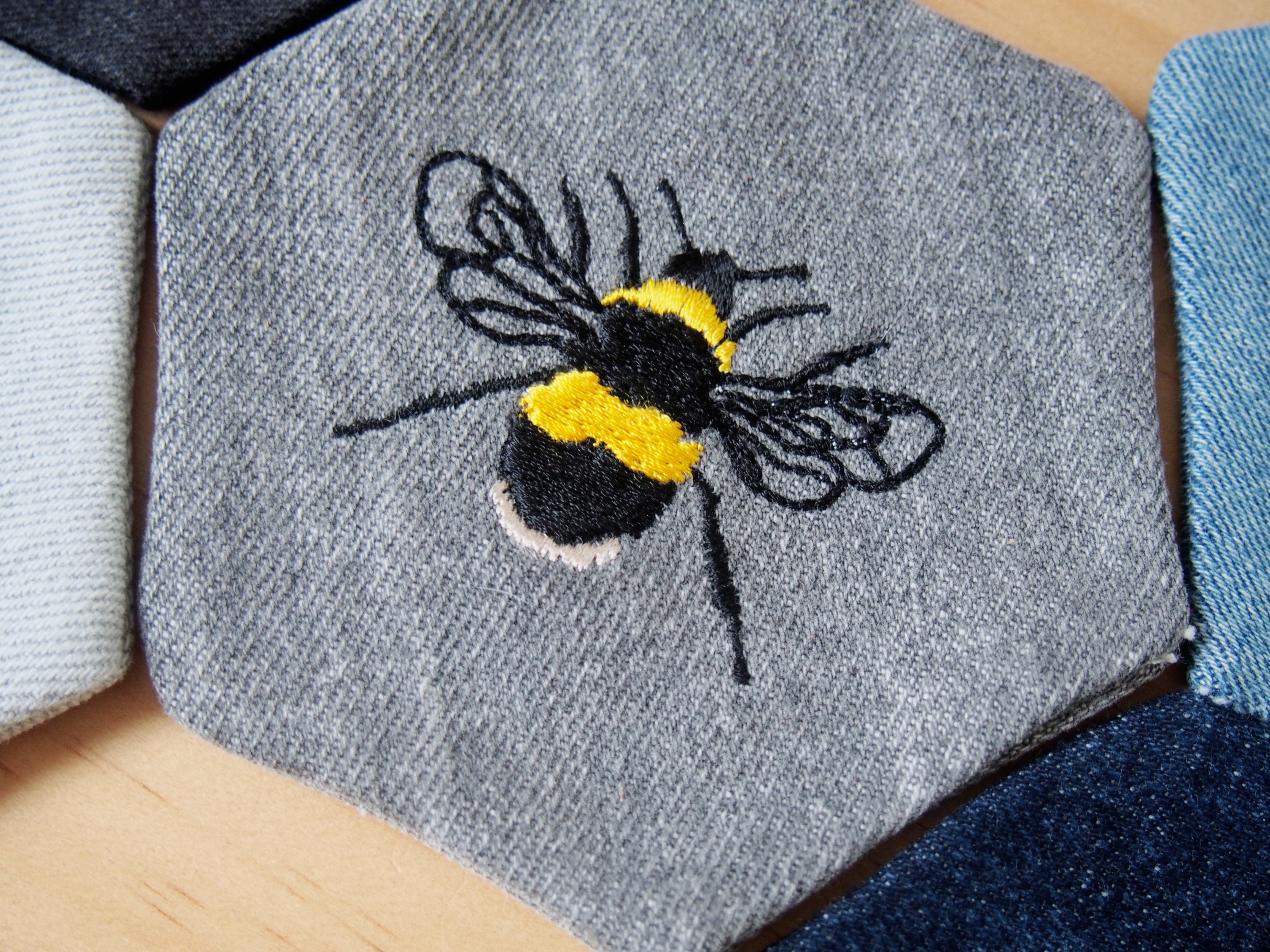 Upcycled jeans Bee Coasters set