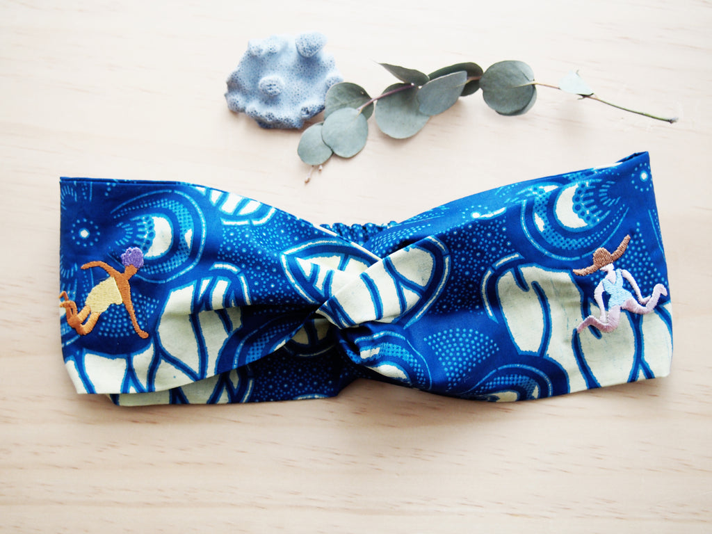 Cream & Blue beach headband