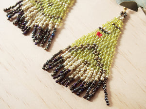 Green Triangle Beaded Earrings