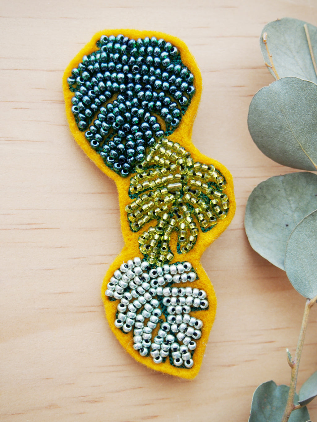 Big Monstera Beaded Brooch