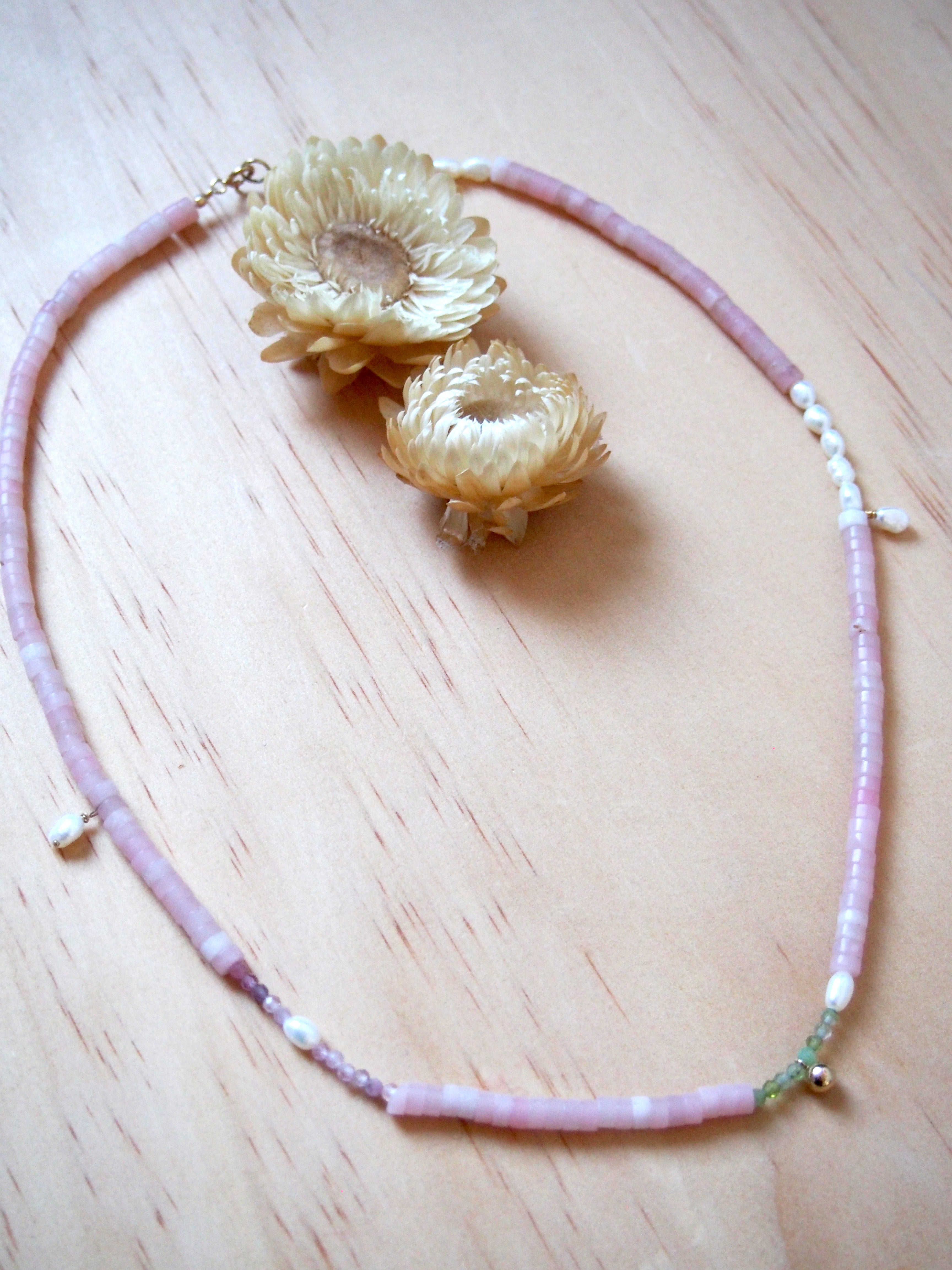 Semi Precious Necklace Pink Opals
