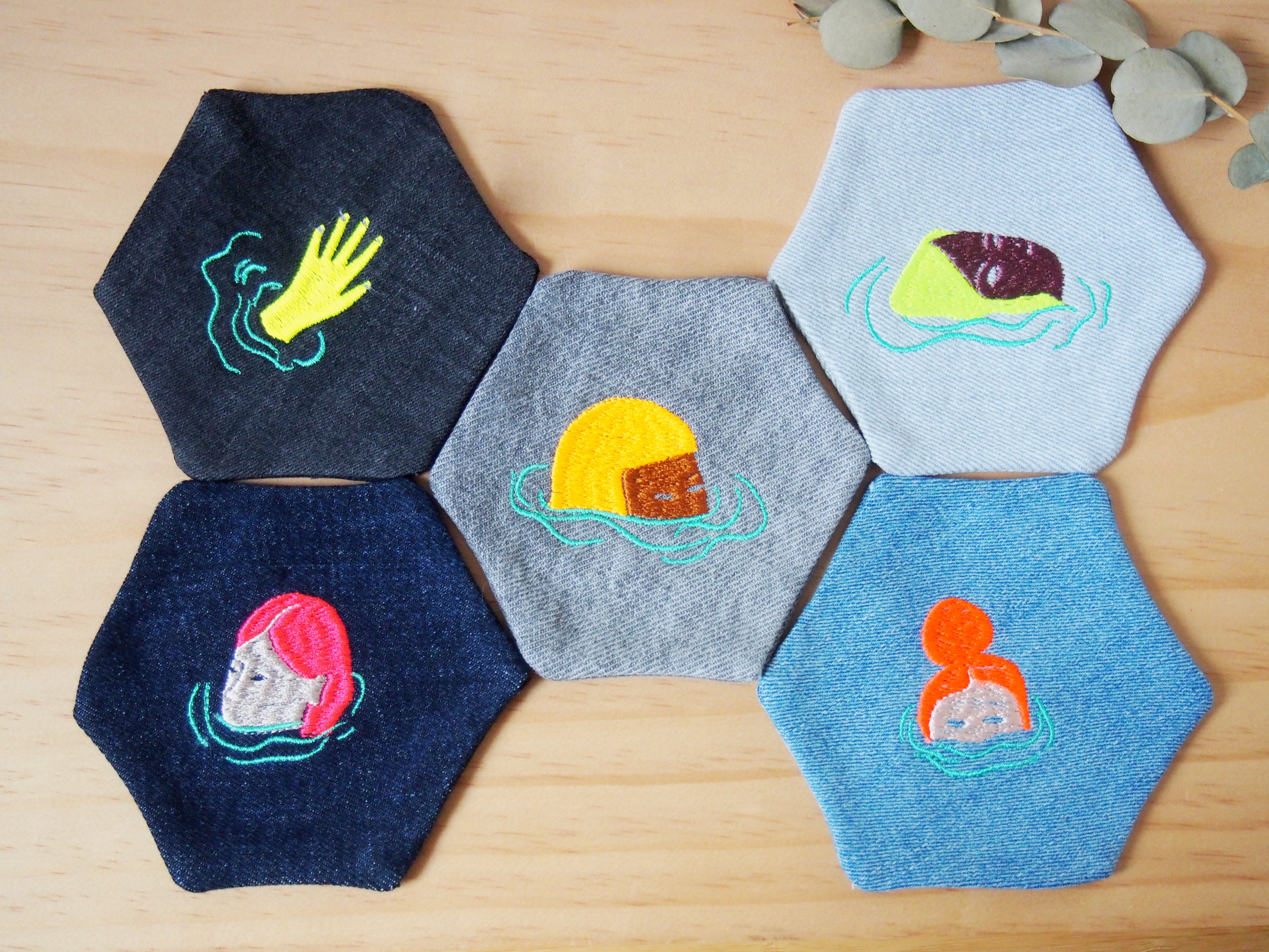 Upcycled jeans Swimmer Coasters set