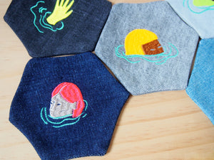 Upcycled jeans Swimmer Coasters set